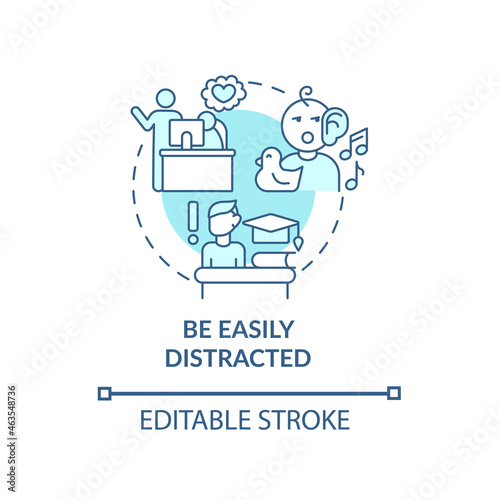 Be easily distracted concept icon. Inattentive symptom abstract idea thin line illustration. Neurodevelopmental condition. Disrupted attention. Vector isolated outline color drawing. Editable stroke