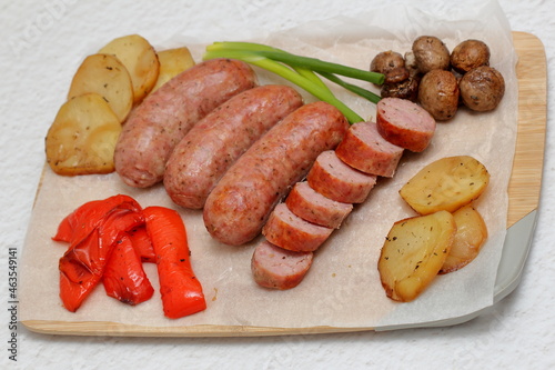 bavarian sausages with vegetables