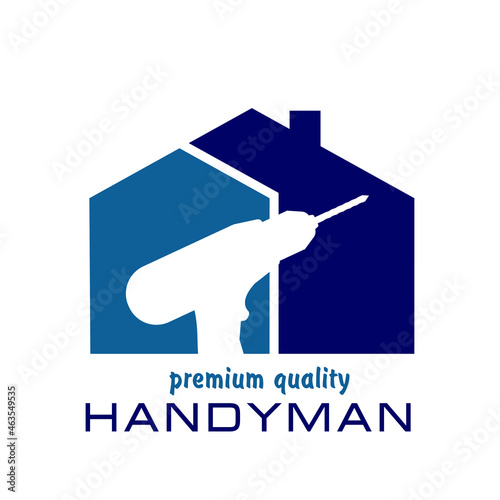 Handyman Service Logo Template Design.  Vector graphics for fixing, plumbing, renovation tools in trendy line style.  Silhouette Home with drill. EPS10. photo