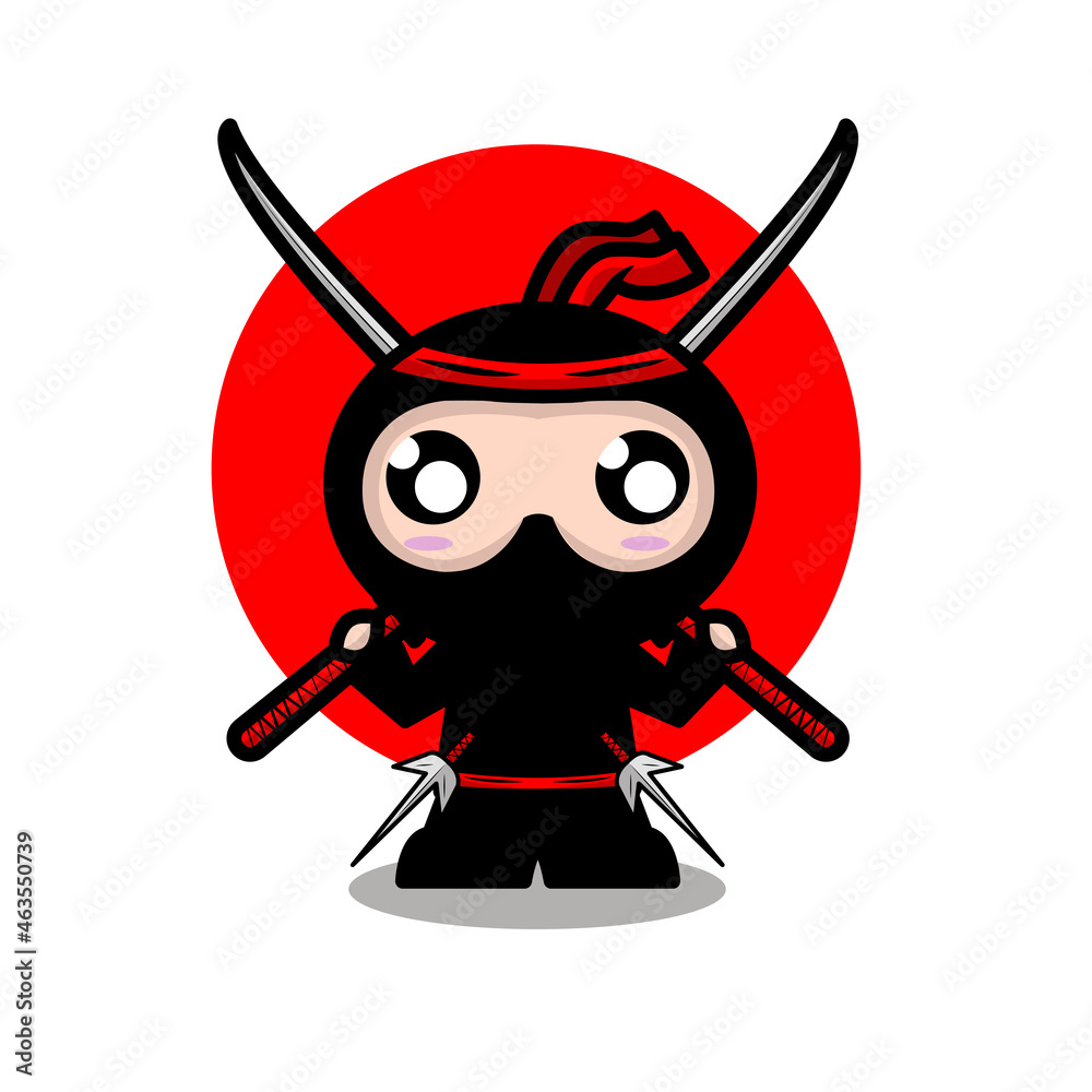 Cute Character Ninja with Swords Cute Character Ninja with Swords