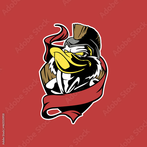 Gladiator duck head emblem logo, this cool and fierce image is suitable for team sport logos such as e-sports or hunting, can be used for roast duck restaurant or duck farm