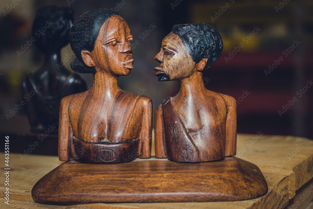 African sculptures made of wood. African handicraft work 