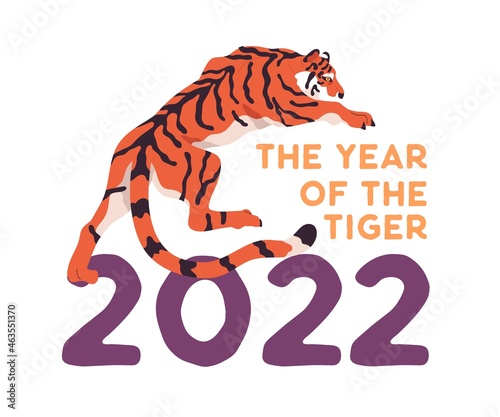 2022 Tiger New Year postcard design with Chinese animal from oriental zodiac ...
