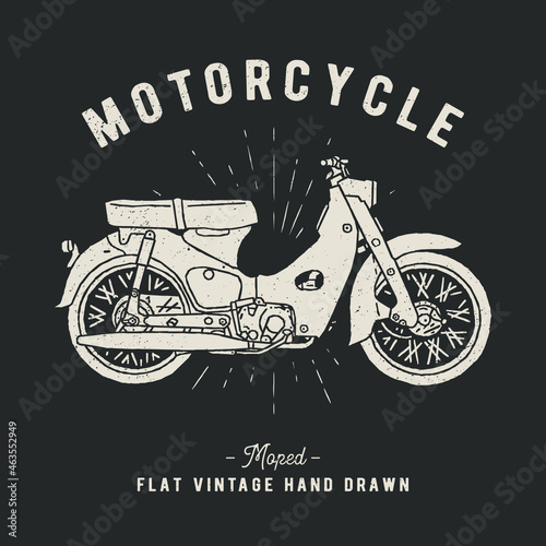 Vintage motorcycle vector, hand drawn illustration. Moped style.	
