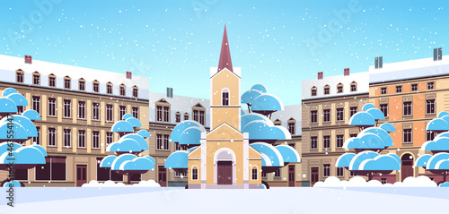 winter city street with modern houses exterior urban buildings facade horizontal cityscape background