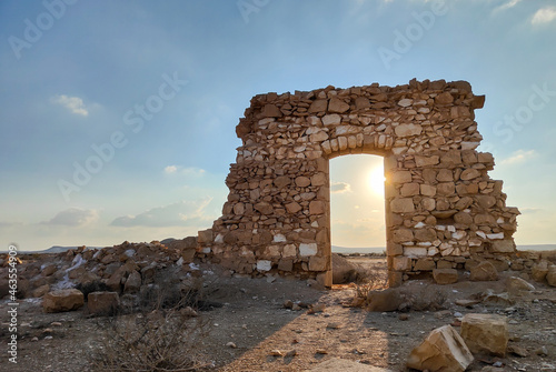 Ruins of the Ottoman railway station. Sunset time. Negev desert in Israel photo