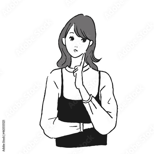 考え事をしている女性のベクターイラスト