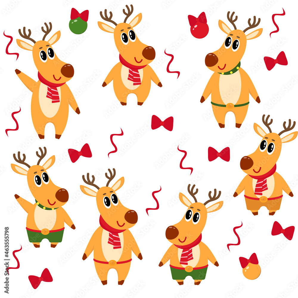 set of cure christmas cartoon deers isolated on white background set of cure christmas cartoon deers isolated on white background