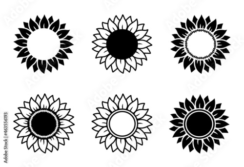 Sunflower silhouettes set of black icons of flowers