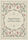 Vector template of vintage Christmas greeting card. Winter foliage composition with delicate botanical decor and inscription. Happy holidays and warm wishes