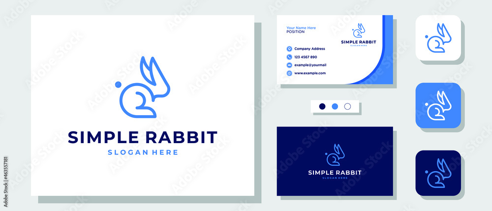 Simple Line Art Rabbit Bunny Fast Modern Logo Design with Layout Template Business Card Simple Line Art Rabbit Bunny Fast Modern Logo Design with Layout Template Business Card