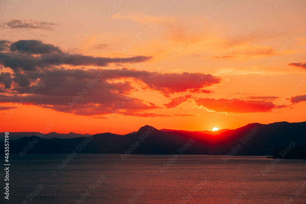 Beautiful golden sunset on the seaside