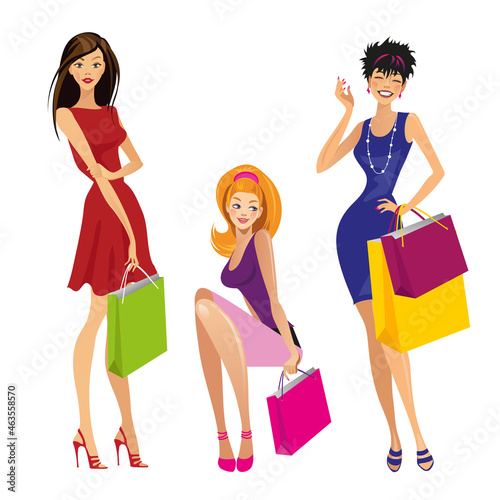 happy beautifull girls are shopping 