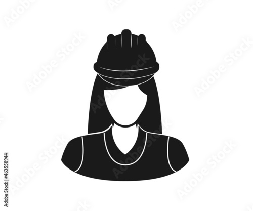 A female construction worker or architect icon. Worker with hard hat. Female Engineer Editable Vector Icon.
