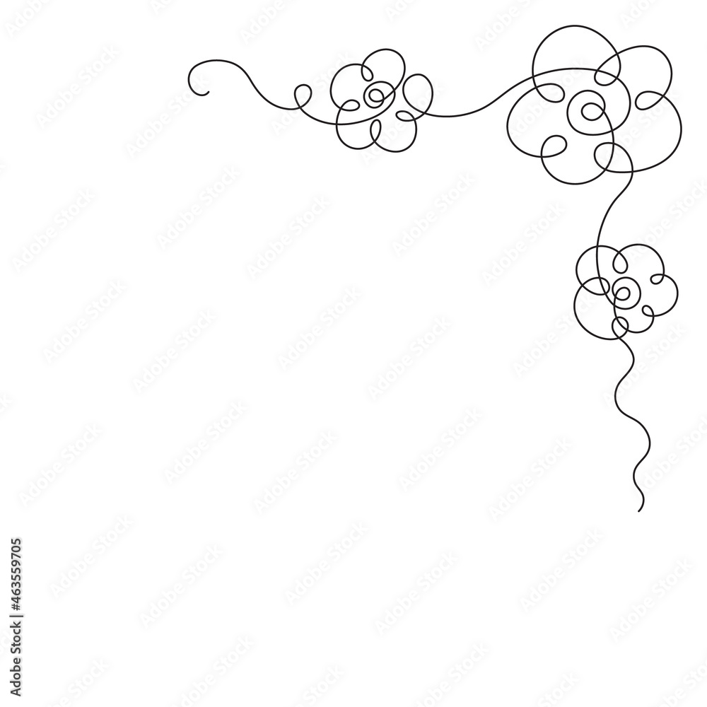 Hand-drawn floral corner, one line art, stylized continuous contour. Botanical decor element,template.Doodle, sketch style, minimalizm.Use for invitations,cards,holiday labels.Isolated.Vector Hand-drawn floral corner, one line art, stylized continuous contour. Botanical decor element,template.Doodle, sketch style, minimalizm.Use for invitations,cards,holiday labels.Isolated.Vector
