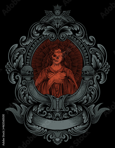 illustration santa maria skull with engraving style