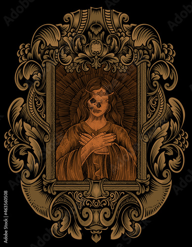 illustration santa maria skull with engraving style