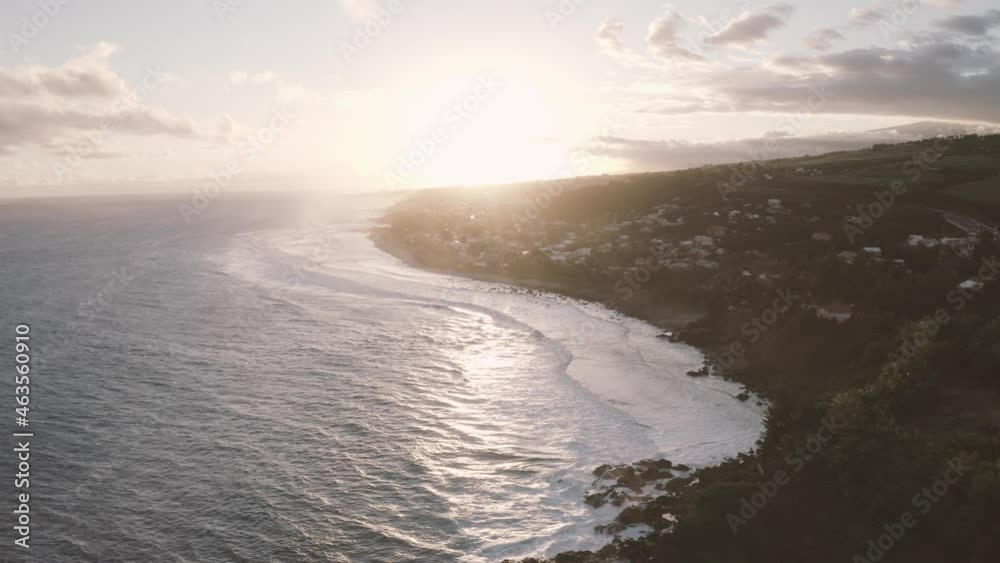 Panoramic aerial view of the beautiful coastline at sunset, Petite Ile, Saint Pierre, Reunion. Panoramic aerial view of the beautiful coastline at sunset, Petite Ile, Saint Pierre, Reunion.
