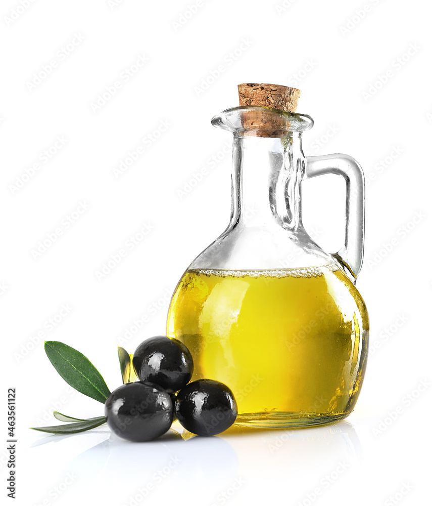 Olive branch and olive oil bottle isolated on white. Olive branch and olive oil bottle isolated on white.