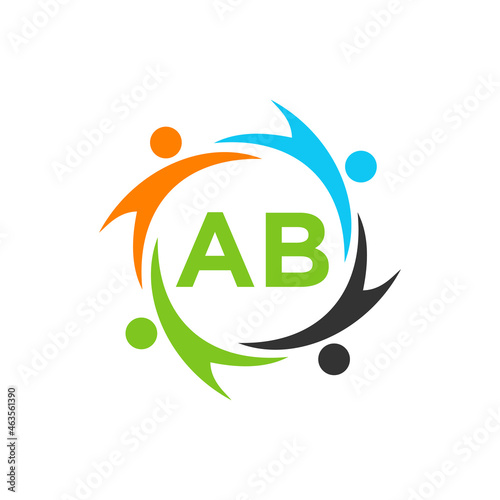 Charity Logo Template On Letter AB, Initial Unity Foundation Human Logo Sign. Unity Team Work Logo Design With AB Letter Template