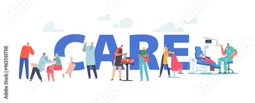 Child Care Concept. Pediatrician, Stomatologist and Hairdresser Characters Caring of Children, Checking Health, Cut Hair