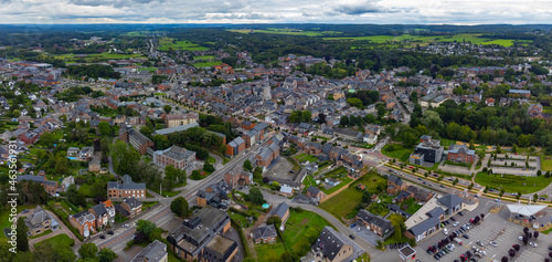 Aerial view of the city Marche-en-Famenne in Belgium on a cloudy afternoon in summer