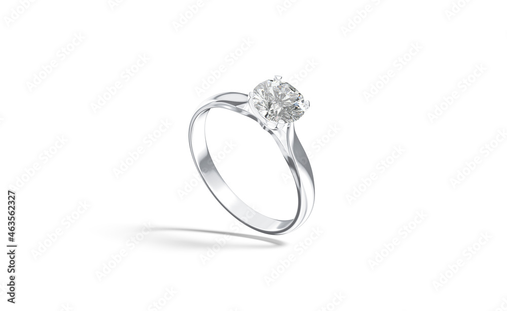 Blank silver ring with diamond mock up stand, half-turned view