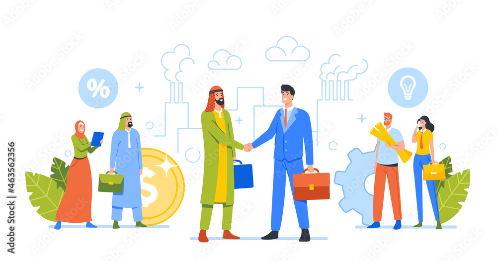 Handshake and Successful Contract Agreement between Caucasian Business Man and Arabic Partner. Office Workflow Handshake and Successful Contract Agreement between Caucasian Business Man and Arabic Partner. Office Workflow