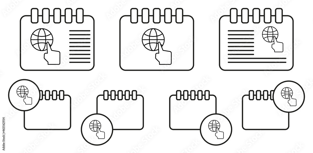 Global, finger, touch, push vector icon in calender set illustration for ui and ux, website or mobile application