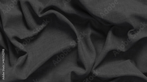 Blank black crumpled fabric material mockup, top view