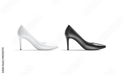 Blank black and white high heels shoes mockup, profile view