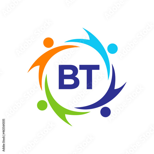 Charity Logo Template On Letter BT, Initial Unity Foundation Human Logo Sign. Unity Team Work Logo Design With BT Letter Template photo