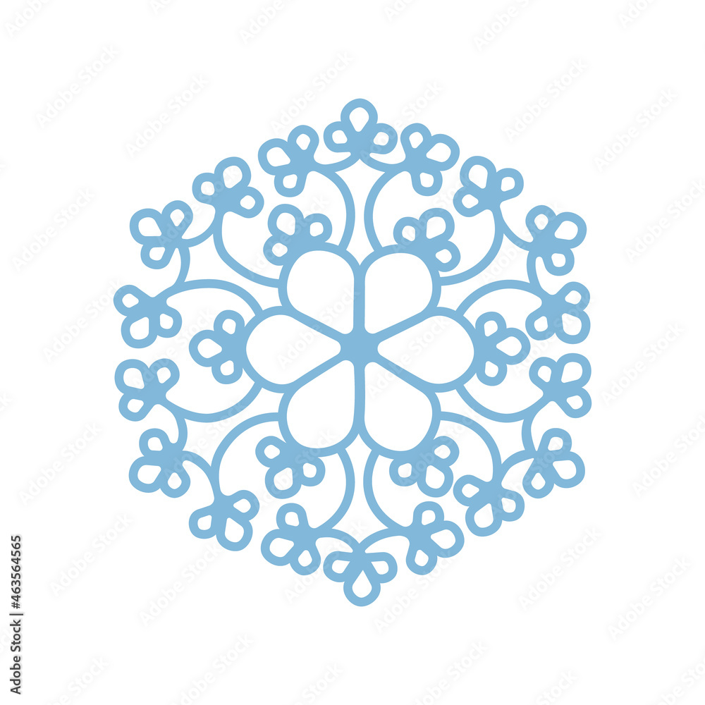 Beautiful blue snowflake. A snowflake of complex shape. A symbol of winter and new year. Vector illustration isolated on a white background Beautiful blue snowflake. A snowflake of complex shape. A symbol of winter and new year. Vector illustration isolated on a white background