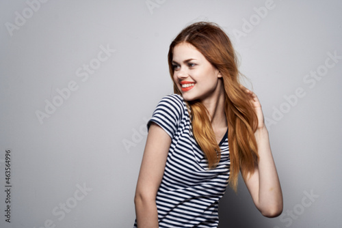 cheerful woman hairstyle joy posing fashion attractive look light background