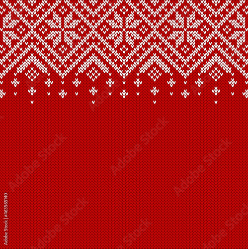Christmas sweater background with copyspace. Vector knitted pattern.