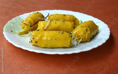 Mouthwatering Gujarati snack Khandvi photo