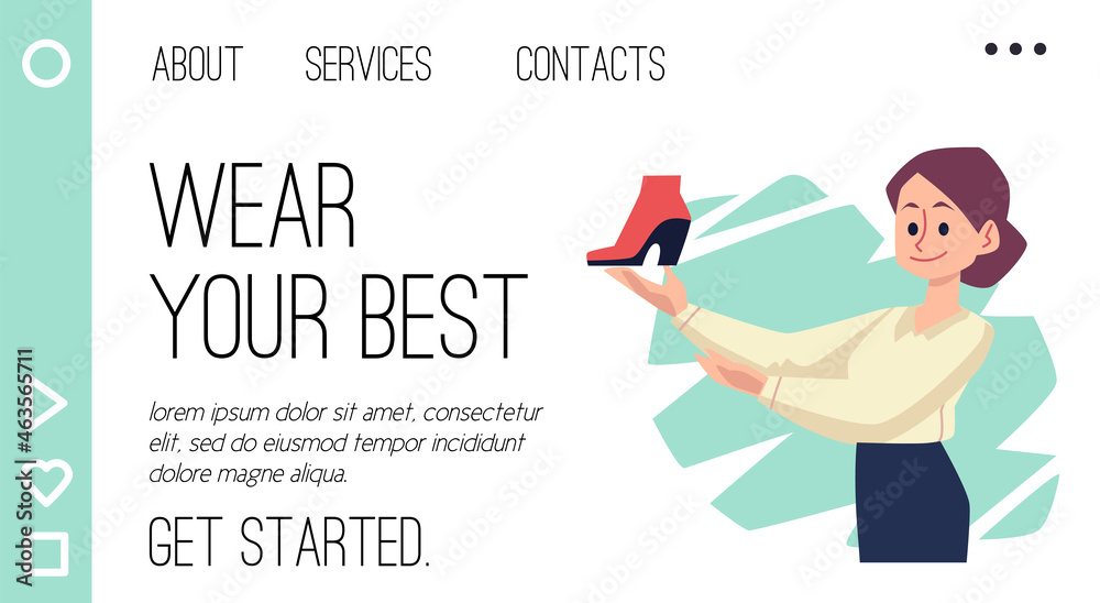 Website for footwear store and online shoes shop, flat vector illustration.