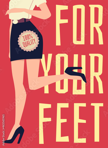 Footwear store vector poster with women wearing high heels