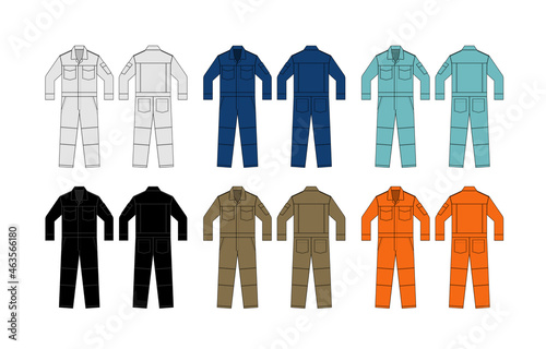 Long sleeves working overalls ( Jumpsuit, Boilersuit ) template vector illustration set photo