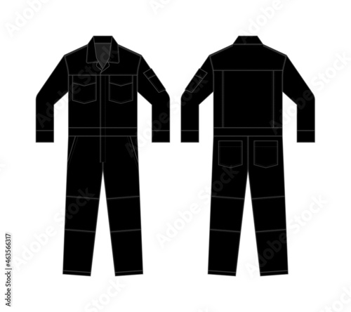 Long sleeves working overalls ( Jumpsuit, Boilersuit ) template vector illustration | black