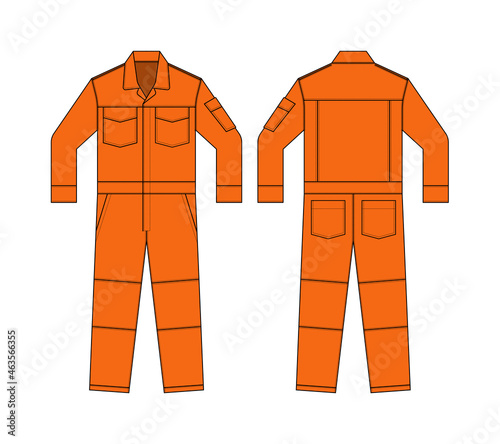 Long sleeves working overalls ( Jumpsuit, Boilersuit ) template vector illustration | orange