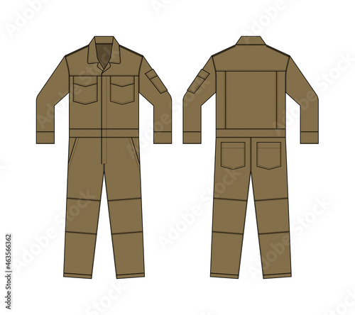 Long sleeves working overalls ( Jumpsuit, Boilersuit ) template vector illustration | brown