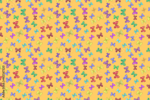 Seamless pattern with interesting doodles on colorfil background. Pano. Raster illustration.