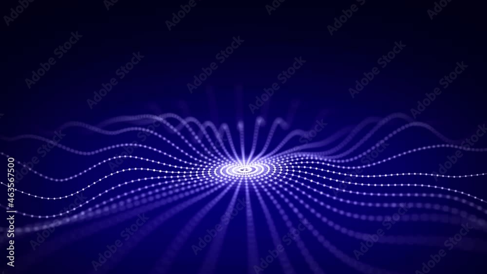Futuristic circular wave. Dark cyberspace. Abstract sound wave with dots. White moving particles on a blue background. 3d rendering. Futuristic circular wave. Dark cyberspace. Abstract sound wave with dots. White moving particles on a blue background. 3d rendering.