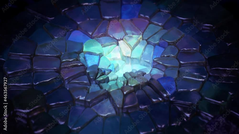 Magic fantasy crystal stones. Seamless loop 3D render animation