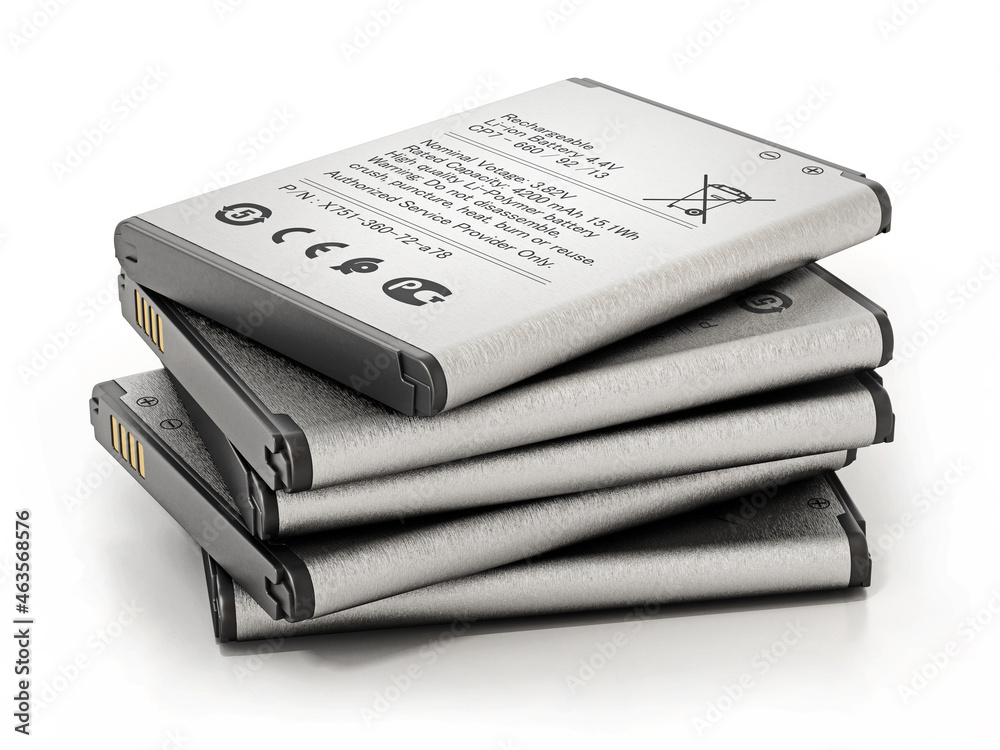 Generic spare smartphone batteries isolated on white background. 3D illustration Generic spare smartphone batteries isolated on white background. 3D illustration