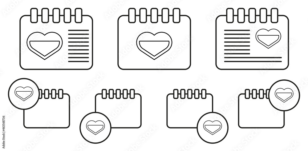 Heart vector icon in calender set illustration for ui and ux, website or mobile application Heart vector icon in calender set illustration for ui and ux, website or mobile application