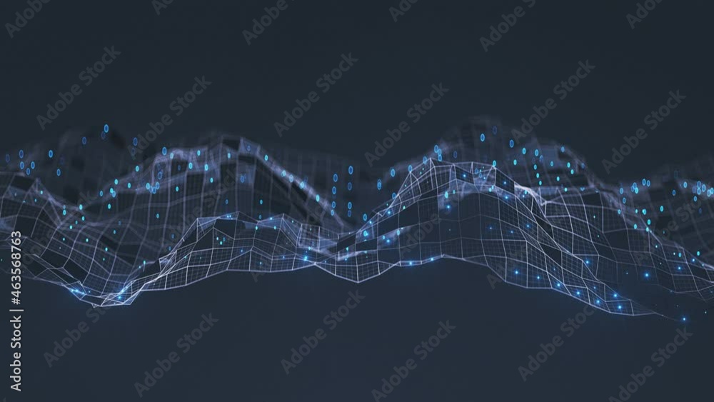Abstract blue wireframe background. Science and technology visualization. Seamless loop 3D render animation