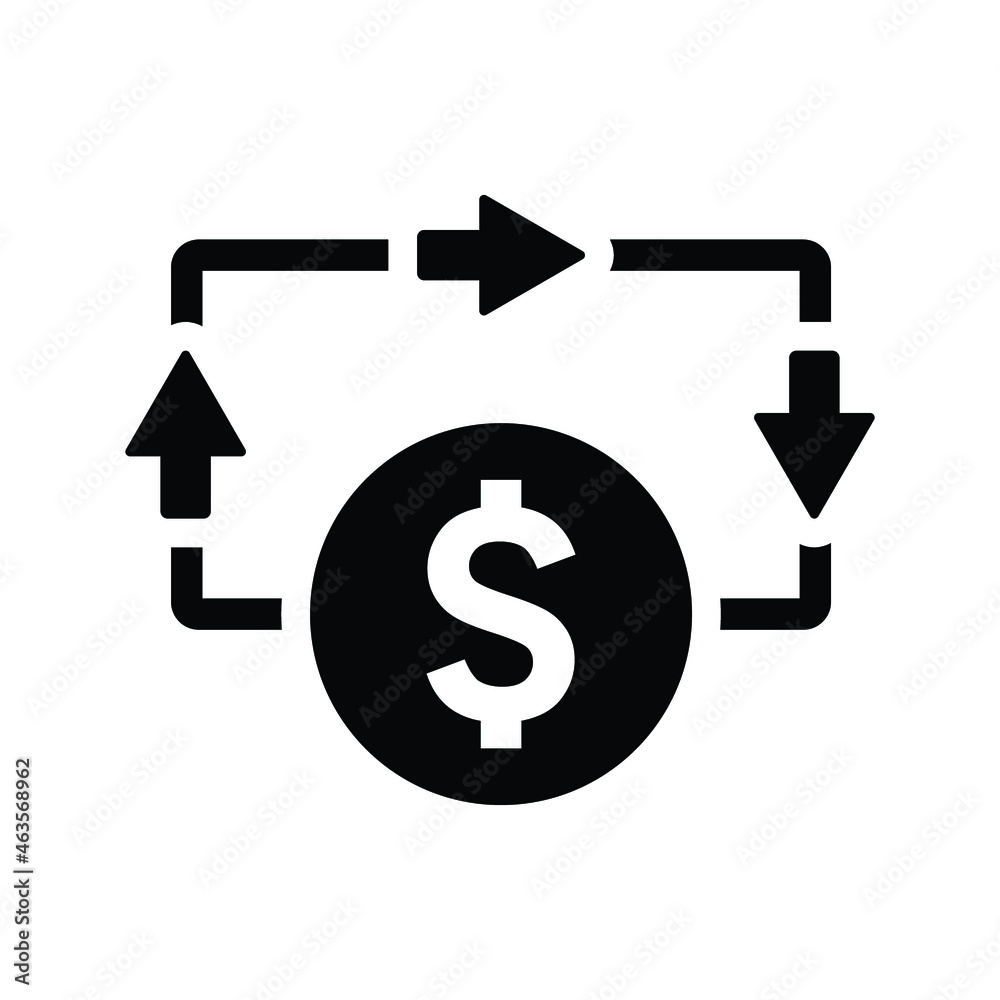 Flow, money, cash icon. Black vector graphics. Flow, money, cash icon. Black vector graphics.