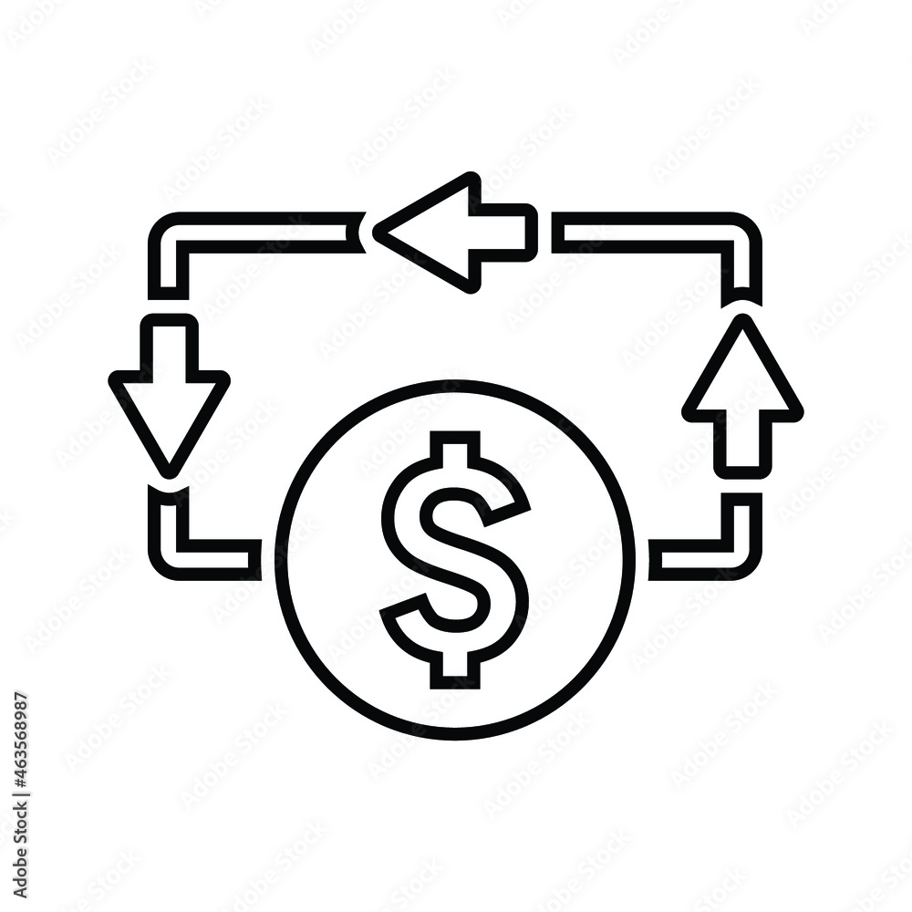Flow, money, cash outline icon. Line art vector.